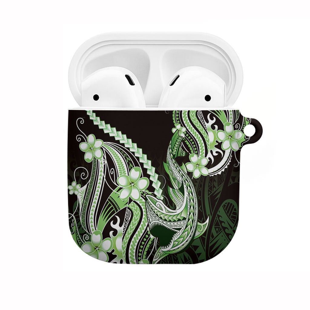 Green Black Aloha Hawaii AirPods Case Polynesian Shark Tattoo Plumeria LT14 Green - Polynesian Pride