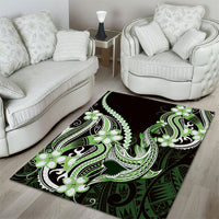 Green Black Aloha Hawaii Area Rug Polynesian Shark Tattoo Plumeria