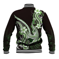 Green Black Aloha Hawaii Baseball Jacket Polynesian Shark Tattoo Plumeria