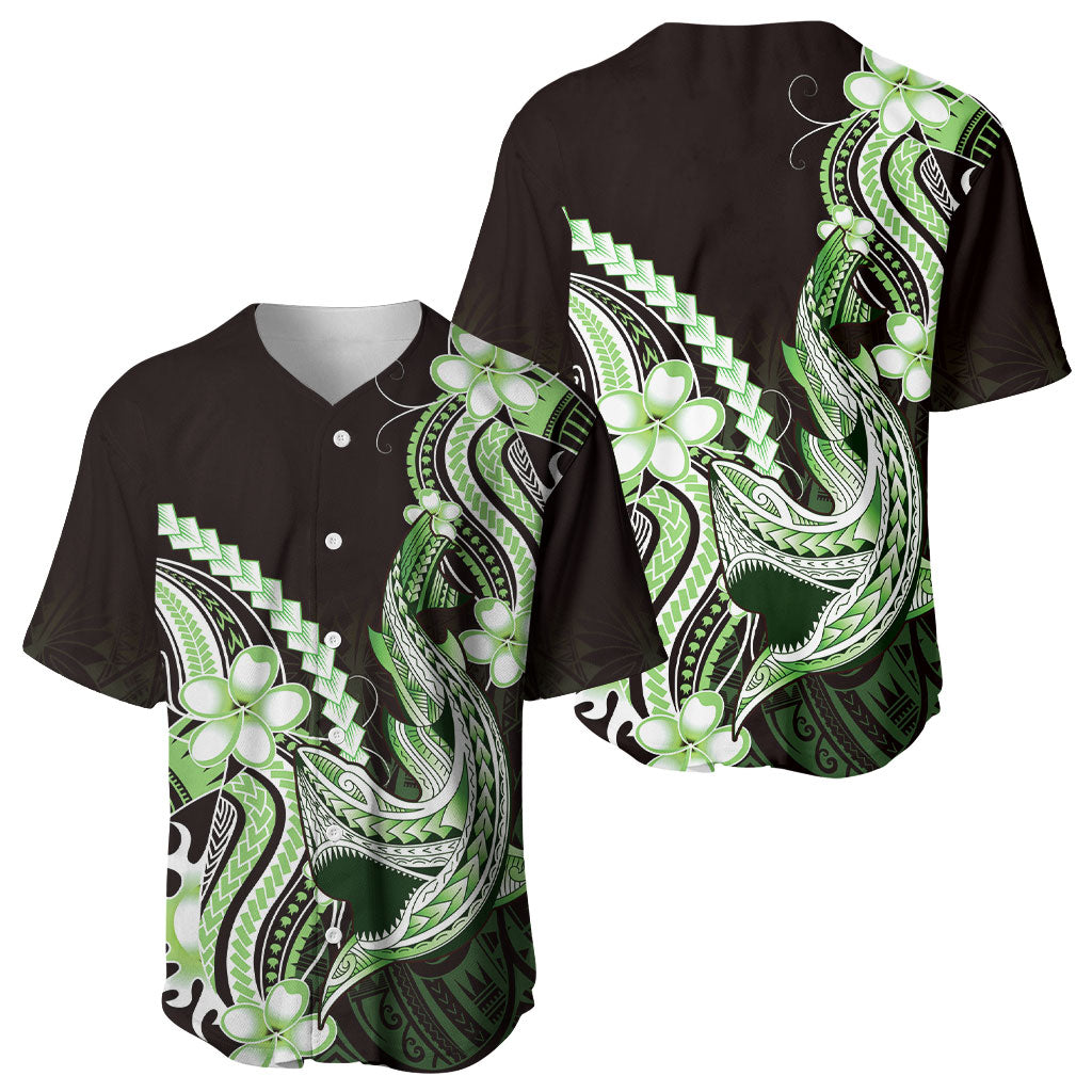 Green Black Aloha Hawaii Baseball Jersey Polynesian Shark Tattoo Plumeria
