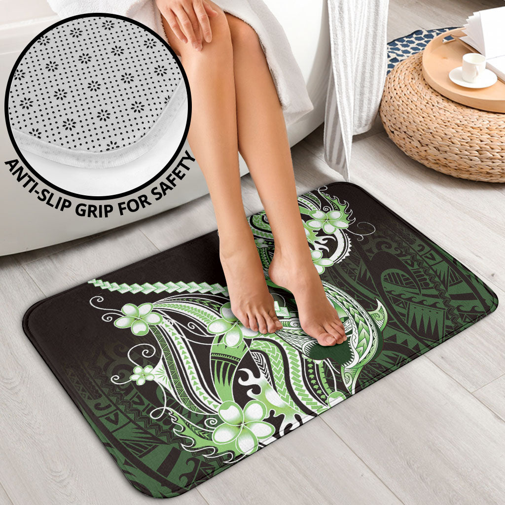 Green Black Aloha Hawaii Bathroom Set Polynesian Shark Tattoo Plumeria