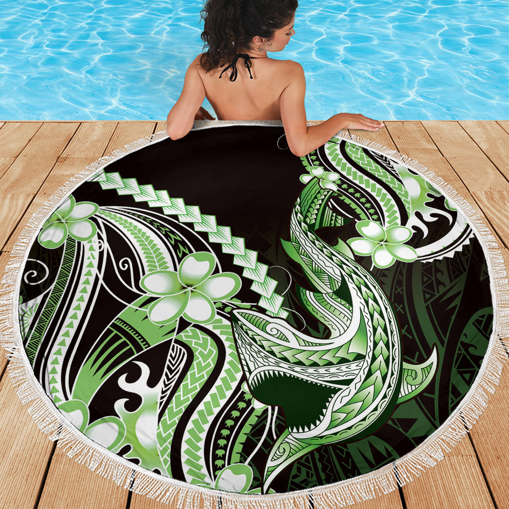 Green Black Aloha Hawaii Beach Blanket Polynesian Shark Tattoo Plumeria