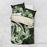 Green Black Aloha Hawaii Bedding Set Polynesian Shark Tattoo Plumeria