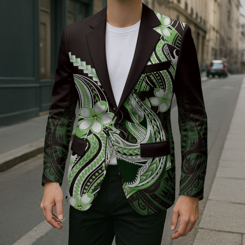 Green Black Aloha Hawaii Blazer Polynesian Shark Tattoo Plumeria