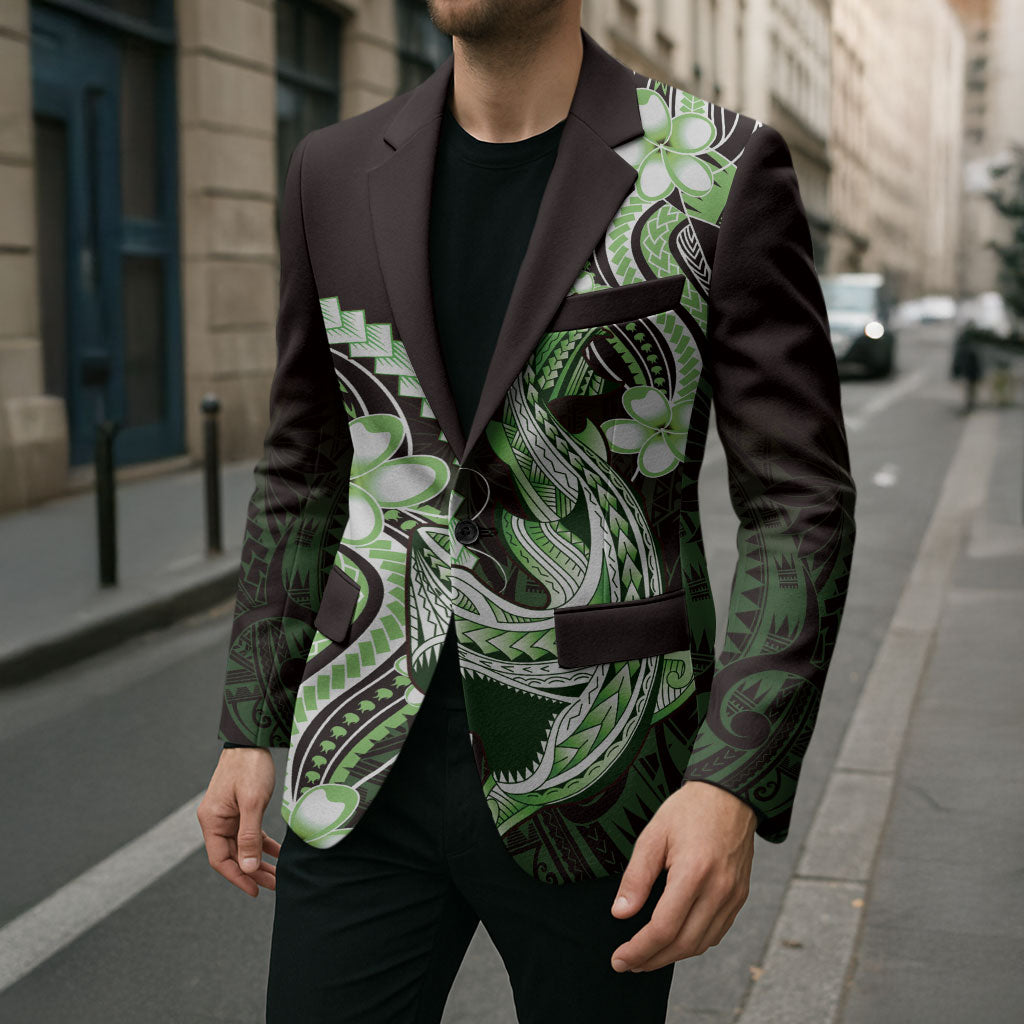 Green Black Aloha Hawaii Blazer Polynesian Shark Tattoo Plumeria