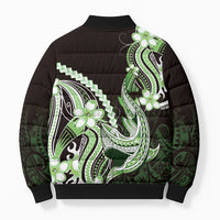Green Black Aloha Hawaii Bomber Puffer Jacket Polynesian Shark Tattoo Plumeria