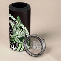 Green Black Aloha Hawaii 4 in 1 Can Cooler Tumbler Polynesian Shark Tattoo Plumeria
