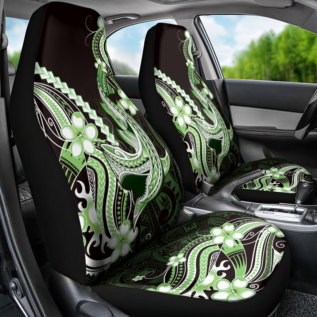 Green Black Aloha Hawaii Car Seat Cover Polynesian Shark Tattoo Plumeria