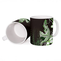Green Black Aloha Hawaii Ceramic Mug Polynesian Shark Tattoo Plumeria