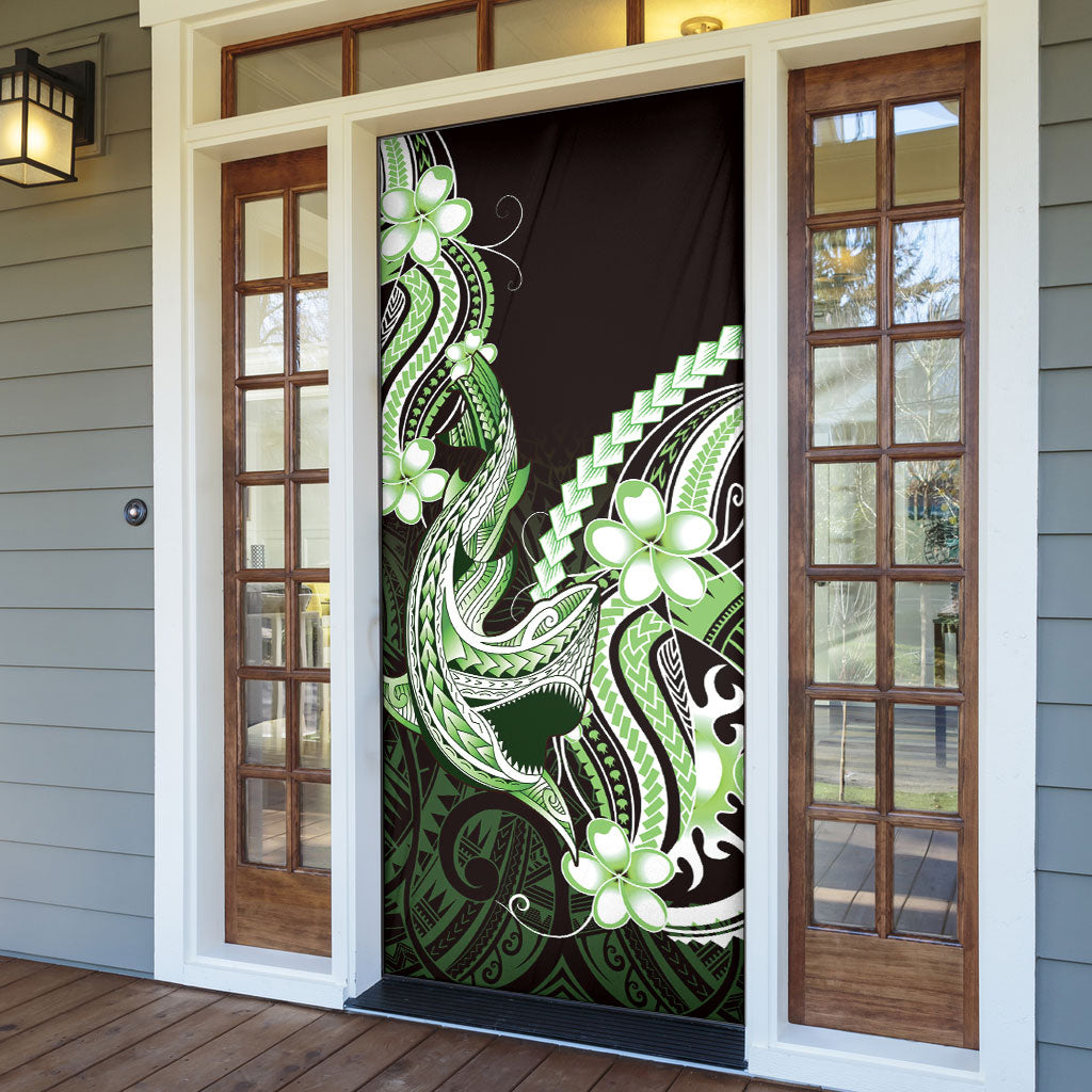 Green Black Aloha Hawaii Door Cover Polynesian Shark Tattoo Plumeria
