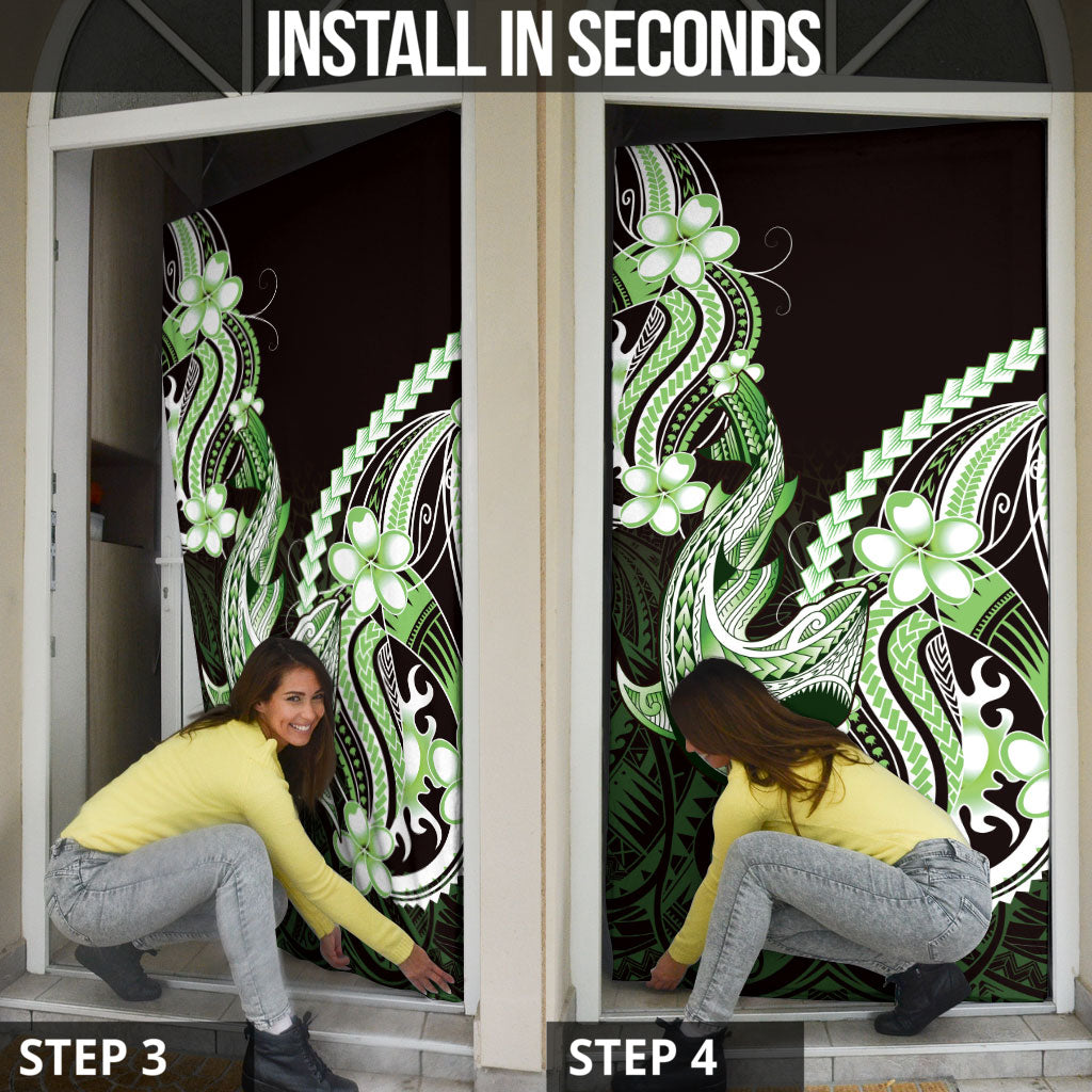 Green Black Aloha Hawaii Door Cover Polynesian Shark Tattoo Plumeria