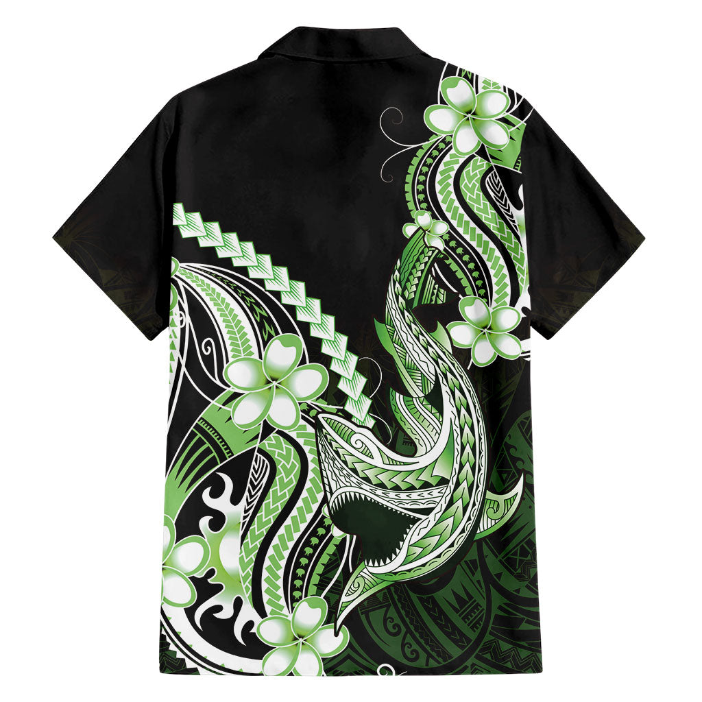 Green Black Aloha Hawaii Family Matching Mermaid Dress and Hawaiian Shirt Polynesian Shark Tattoo Plumeria