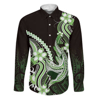 Green Black Aloha Hawaii Family Matching Mermaid Dress and Hawaiian Shirt Polynesian Shark Tattoo Plumeria