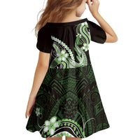 Green Black Aloha Hawaii Family Matching Tank Maxi Dress and Hawaiian Shirt Polynesian Shark Tattoo Plumeria