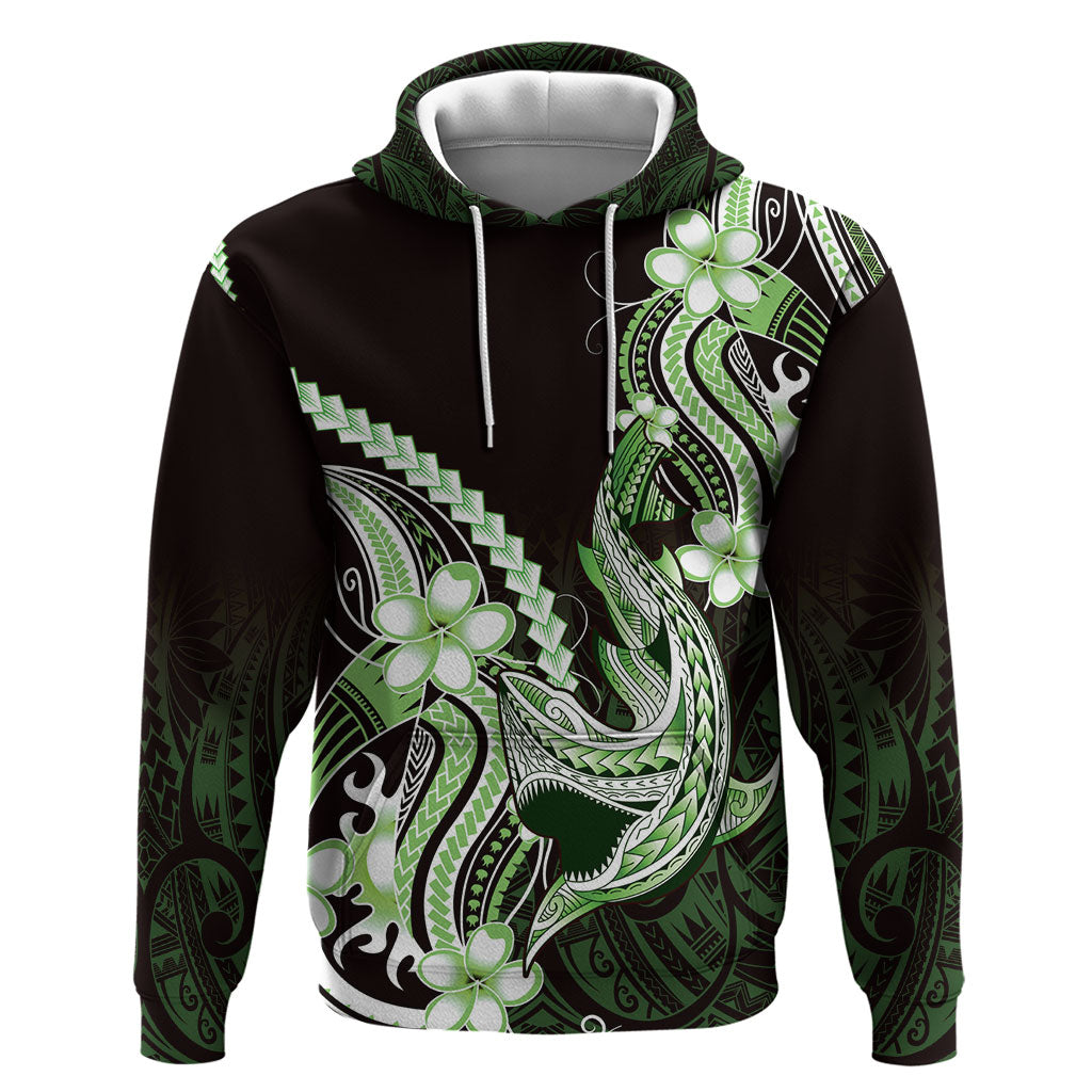 Green Black Aloha Hawaii Hoodie Polynesian Shark Tattoo Plumeria LT14 Pullover Hoodie Green - Polynesian Pride