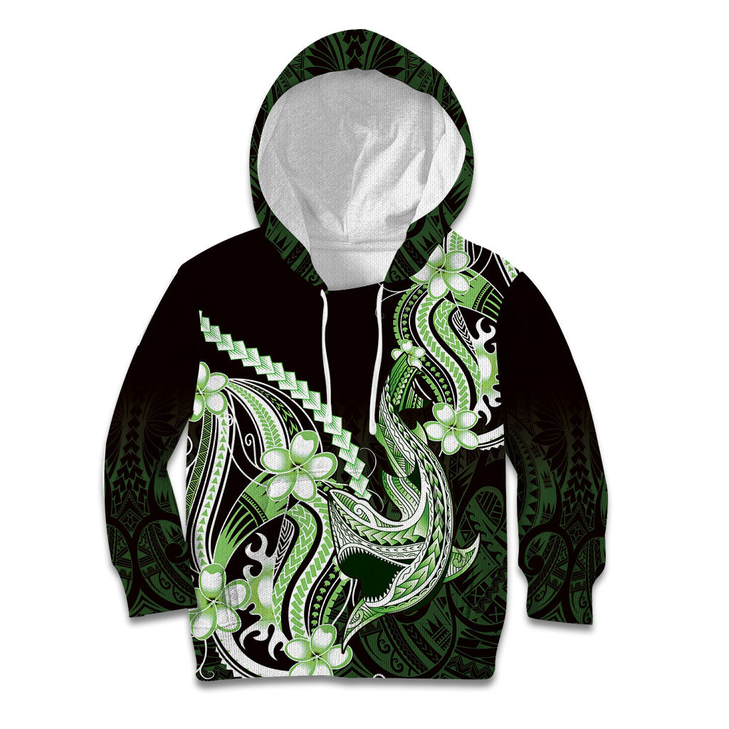Green Black Aloha Hawaii Kid Hoodie Polynesian Shark Tattoo Plumeria LT14 Hoodie Green - Polynesian Pride