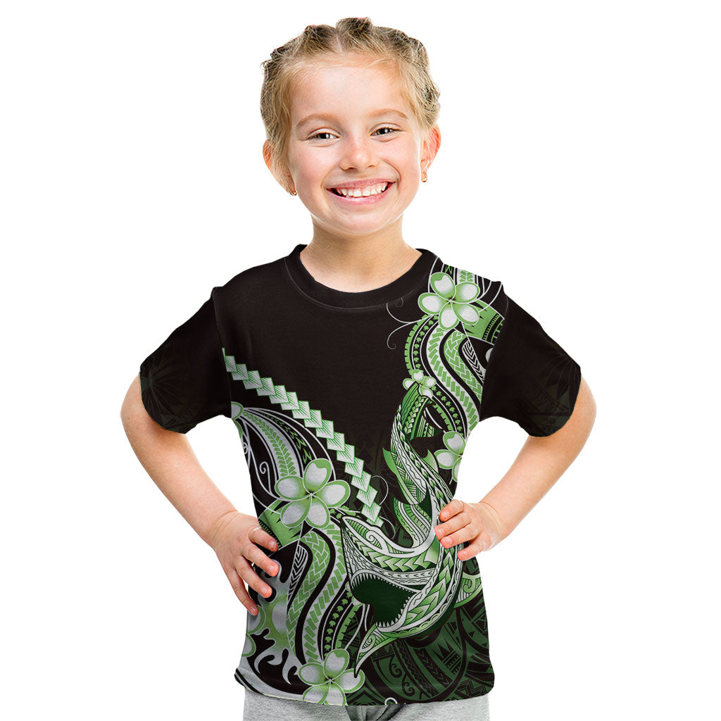 Green Black Aloha Hawaii Kid T Shirt Polynesian Shark Tattoo Plumeria LT14 Green - Polynesian Pride