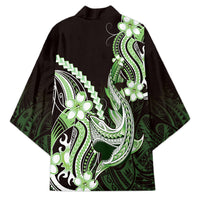 Green Black Aloha Hawaii Kimono Polynesian Shark Tattoo Plumeria