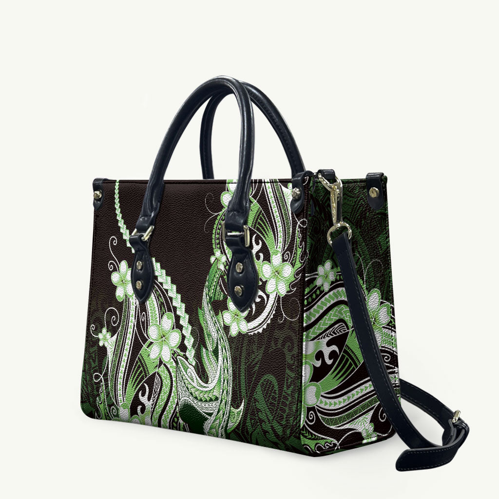 Green Black Aloha Hawaii Leather Bag Polynesian Shark Tattoo Plumeria LT14 Green - Polynesian Pride