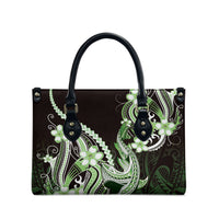 Green Black Aloha Hawaii Leather Bag Polynesian Shark Tattoo Plumeria