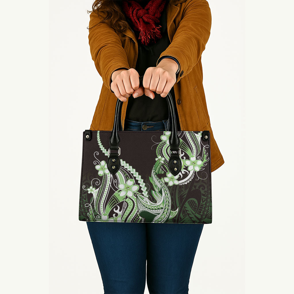 Green Black Aloha Hawaii Leather Bag Polynesian Shark Tattoo Plumeria