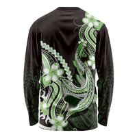 Green Black Aloha Hawaii Long Sleeve Shirt Polynesian Shark Tattoo Plumeria