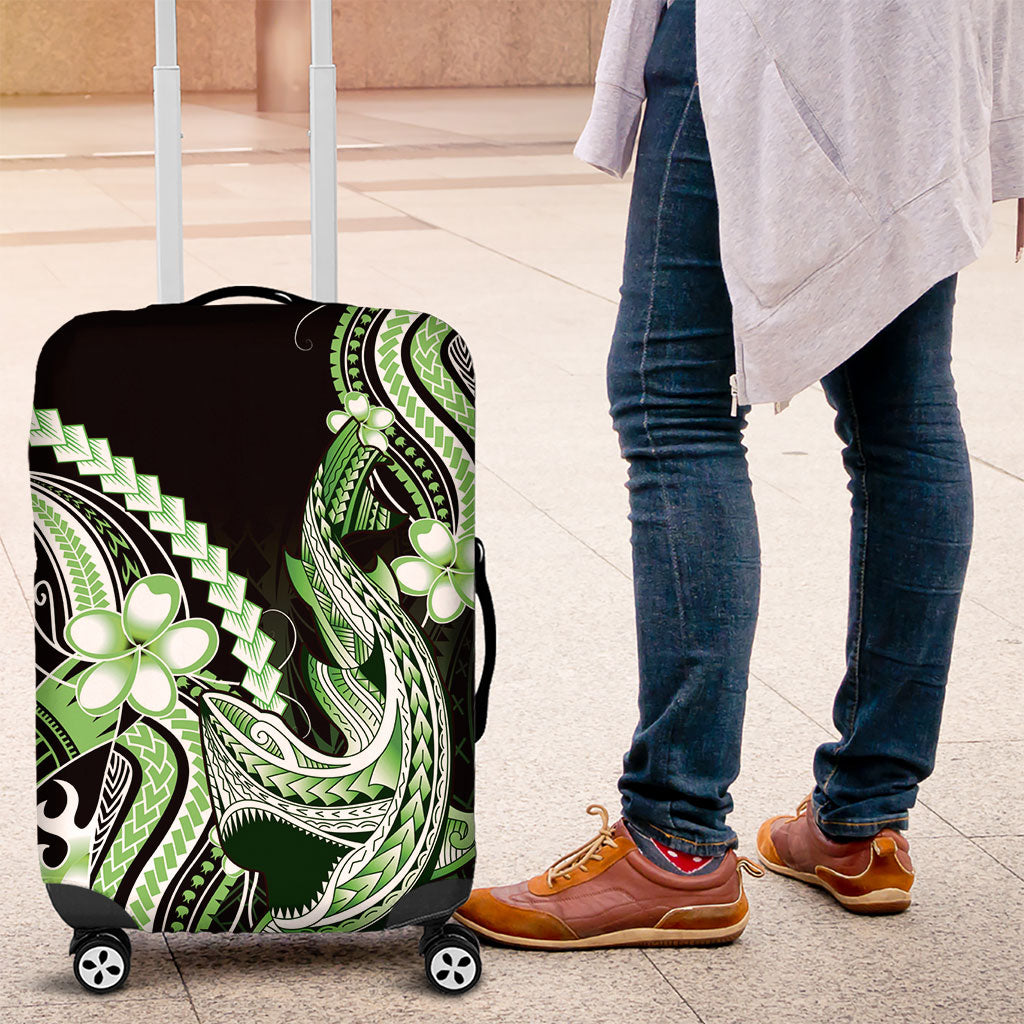 Green Black Aloha Hawaii Luggage Cover Polynesian Shark Tattoo Plumeria LT14 Green - Polynesian Pride
