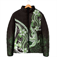 Green Black Aloha Hawaii Padded Jacket Polynesian Shark Tattoo Plumeria