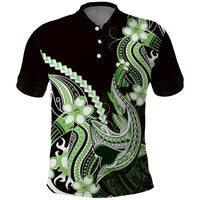 Green Black Aloha Hawaii Polo Shirt Polynesian Shark Tattoo Plumeria