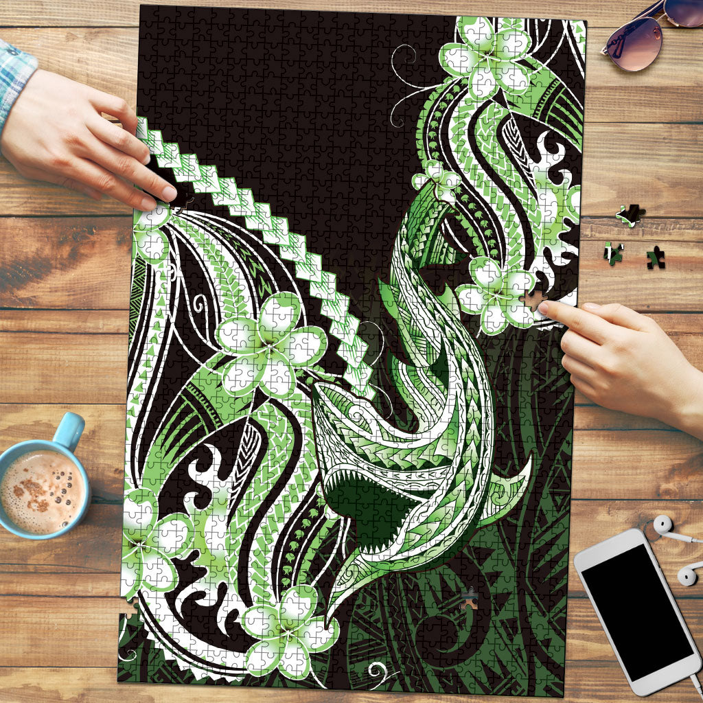 Green Black Aloha Hawaii Puzzle Polynesian Shark Tattoo Plumeria LT14 Green - Polynesian Pride
