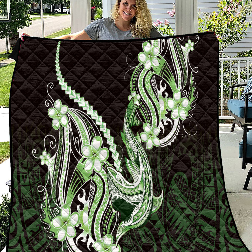 Green Black Aloha Hawaii Quilt Polynesian Shark Tattoo Plumeria LT14 Green - Polynesian Pride