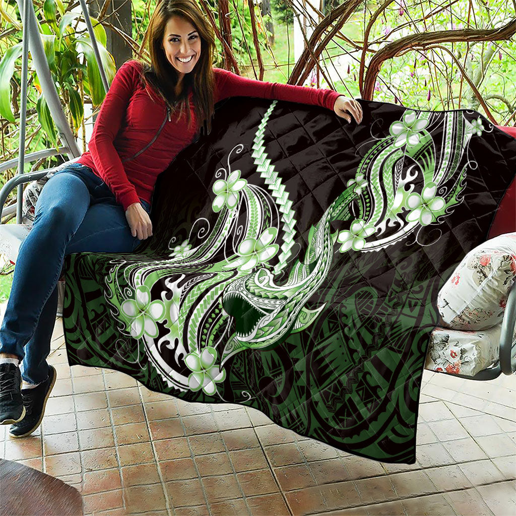 Green Black Aloha Hawaii Quilt Polynesian Shark Tattoo Plumeria