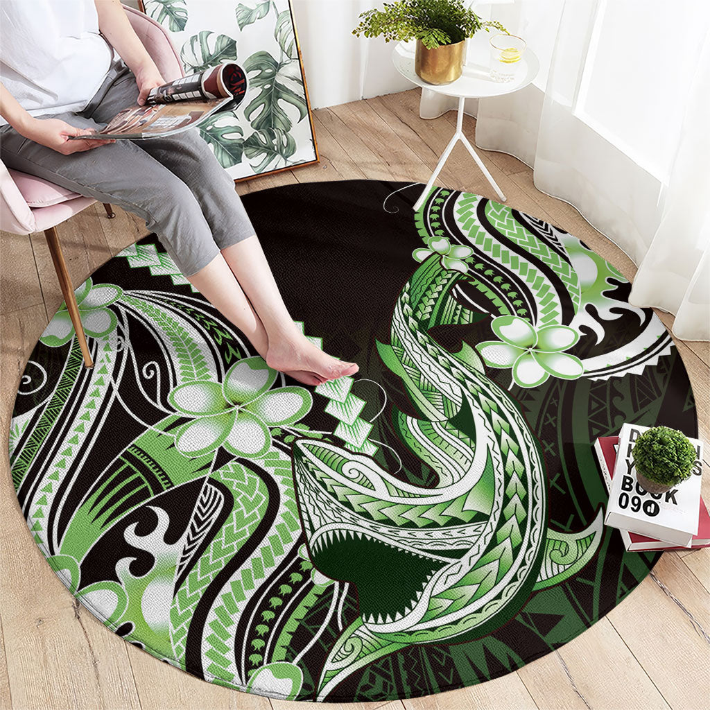 Green Black Aloha Hawaii Round Carpet Polynesian Shark Tattoo Plumeria