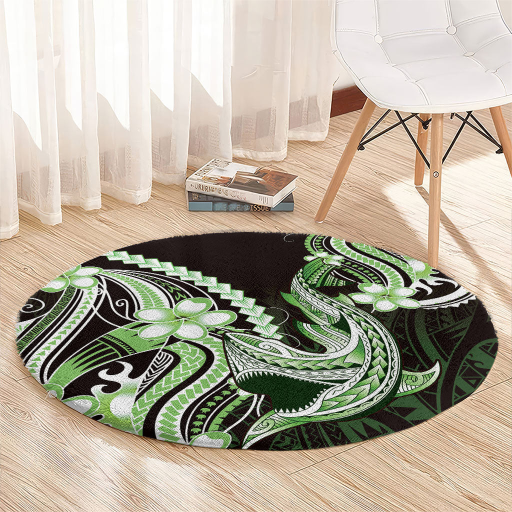 Green Black Aloha Hawaii Round Carpet Polynesian Shark Tattoo Plumeria