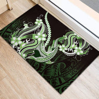 Green Black Aloha Hawaii Rubber Doormat Polynesian Shark Tattoo Plumeria