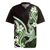 Green Black Aloha Hawaii Rugby Jersey Polynesian Shark Tattoo Plumeria