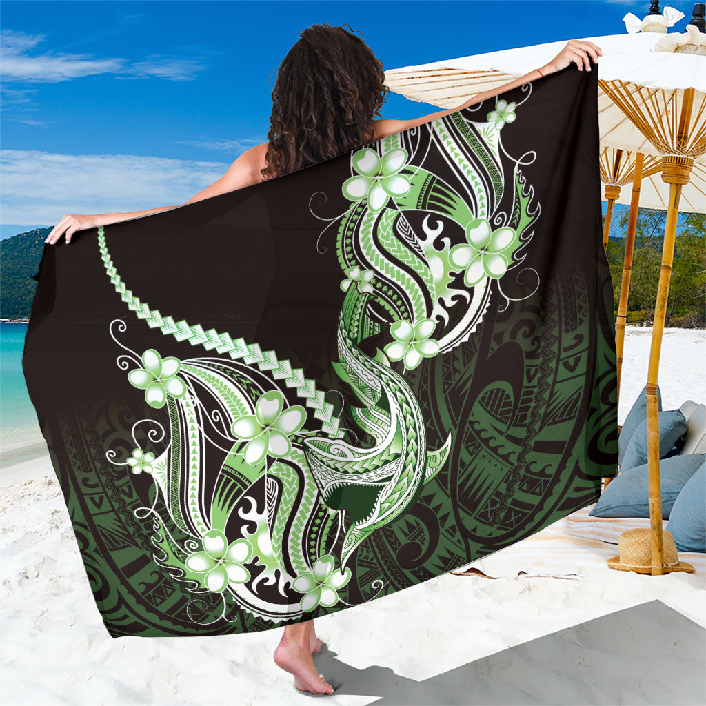 Green Black Aloha Hawaii Sarong Polynesian Shark Tattoo Plumeria