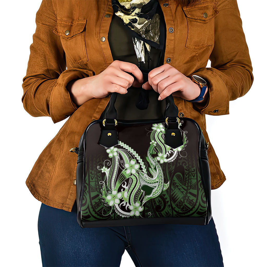 Green Black Aloha Hawaii Shoulder Handbag Polynesian Shark Tattoo Plumeria