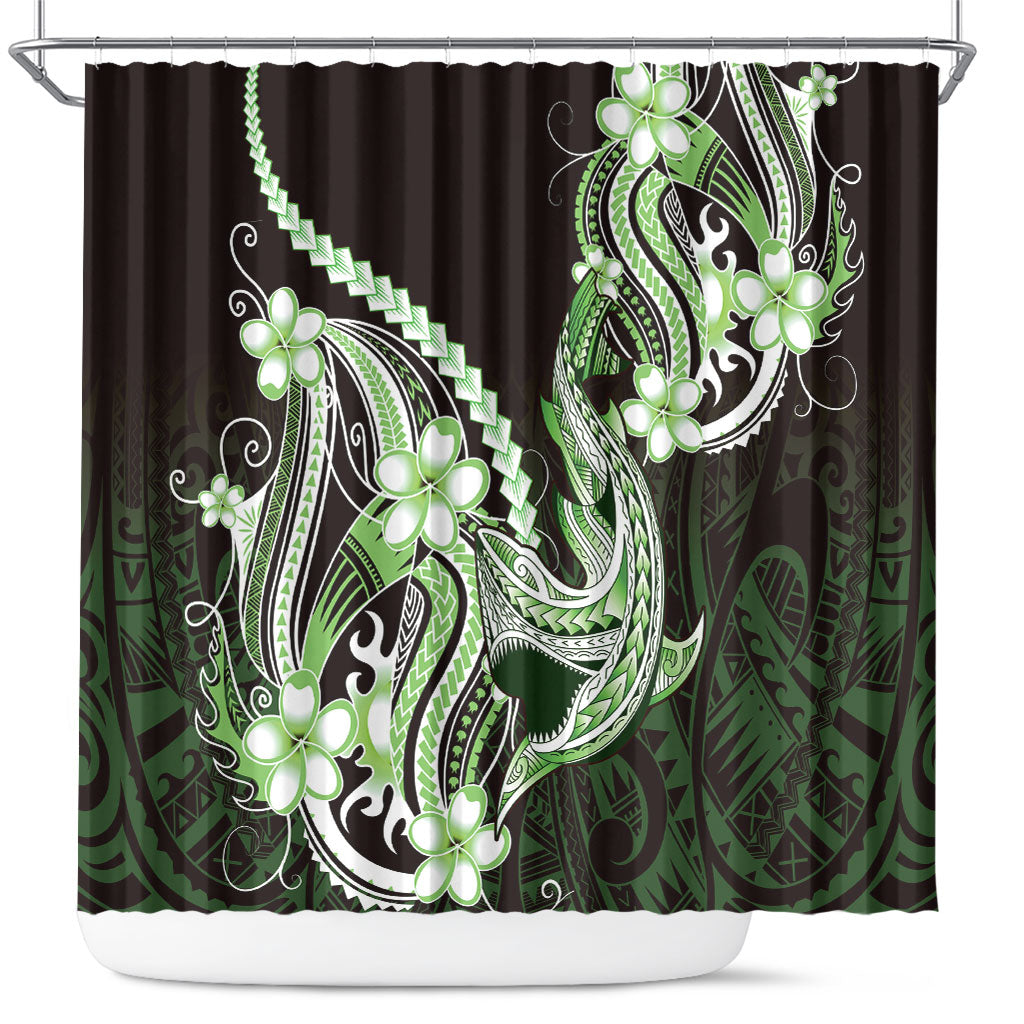 Green Black Aloha Hawaii Shower Curtain Polynesian Shark Tattoo Plumeria