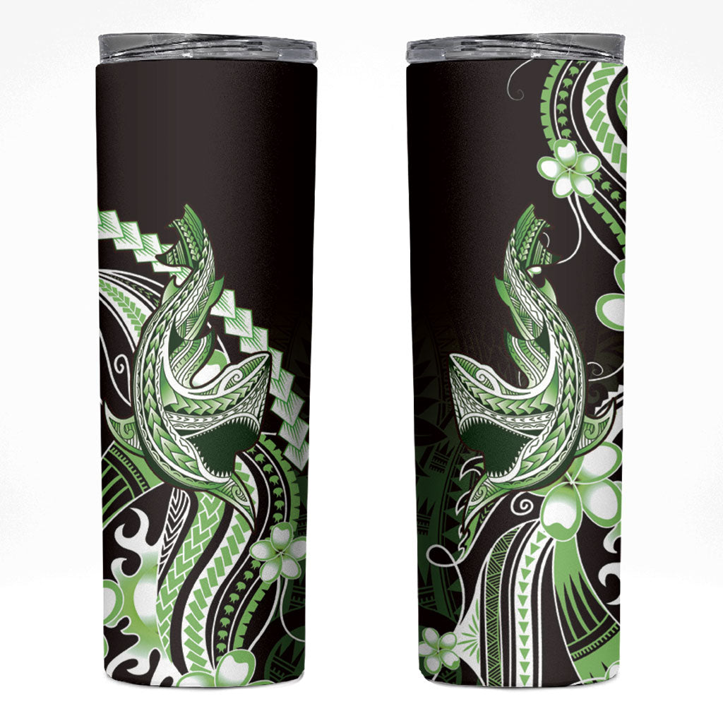 Green Black Aloha Hawaii Skinny Tumbler Polynesian Shark Tattoo Plumeria LT14 Green - Polynesian Pride