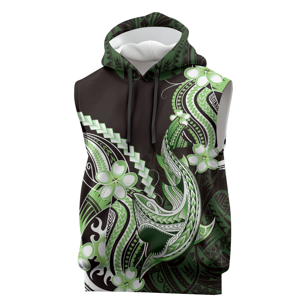 Green Black Aloha Hawaii Sleeveless Hoodie Polynesian Shark Tattoo Plumeria LT14 Green - Polynesian Pride