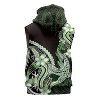 Green Black Aloha Hawaii Sleeveless Zip Hoodie Polynesian Shark Tattoo Plumeria