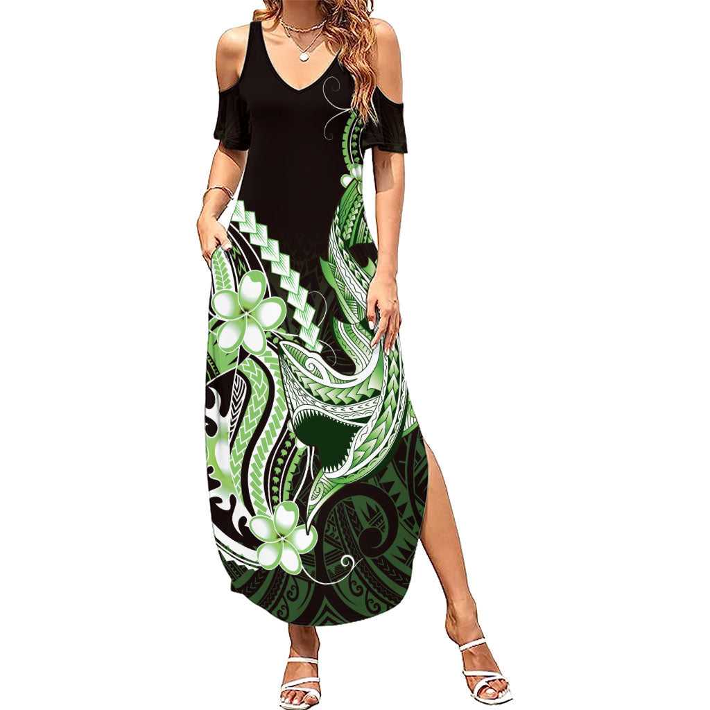 Green Black Aloha Hawaii Summer Maxi Dress Polynesian Shark Tattoo Plumeria LT14 Women Green - Polynesian Pride