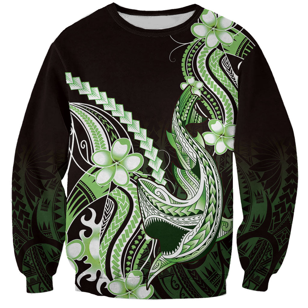 Green Black Aloha Hawaii Sweatshirt Polynesian Shark Tattoo Plumeria LT14 Unisex Green - Polynesian Pride