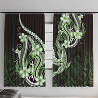 Green Black Aloha Hawaii Window Curtain Polynesian Shark Tattoo Plumeria