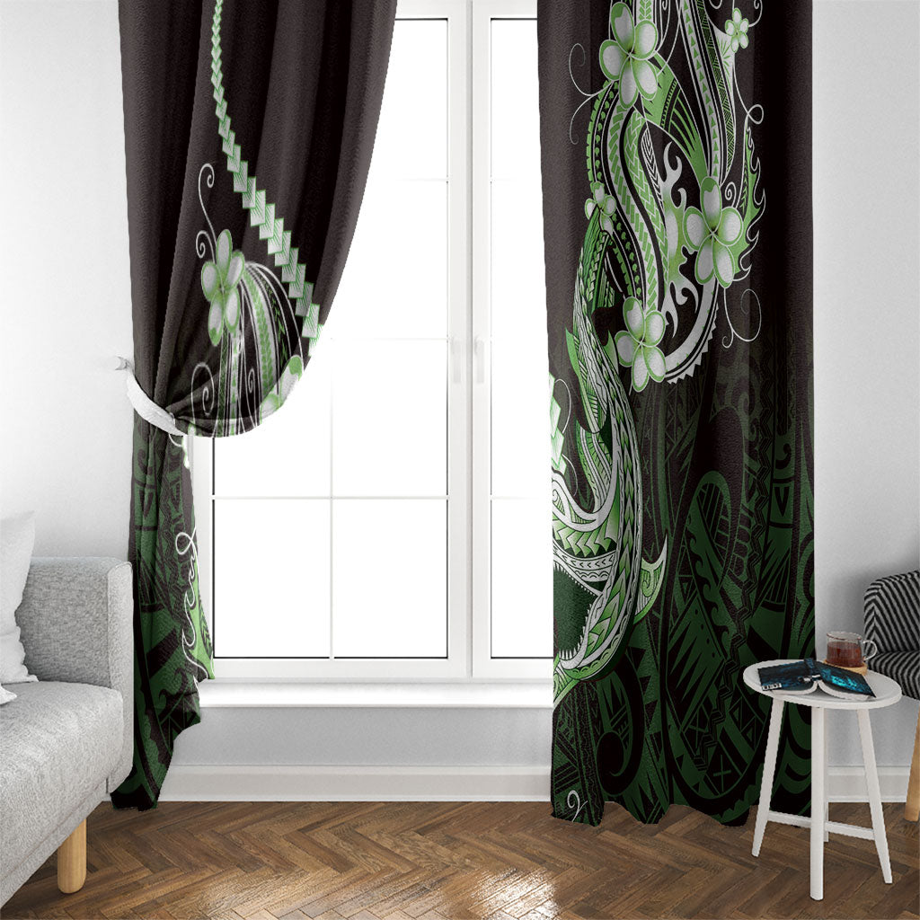 Green Black Aloha Hawaii Window Curtain Polynesian Shark Tattoo Plumeria