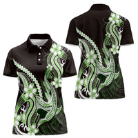 Green Black Aloha Hawaii Women Polo Shirt Polynesian Shark Tattoo Plumeria