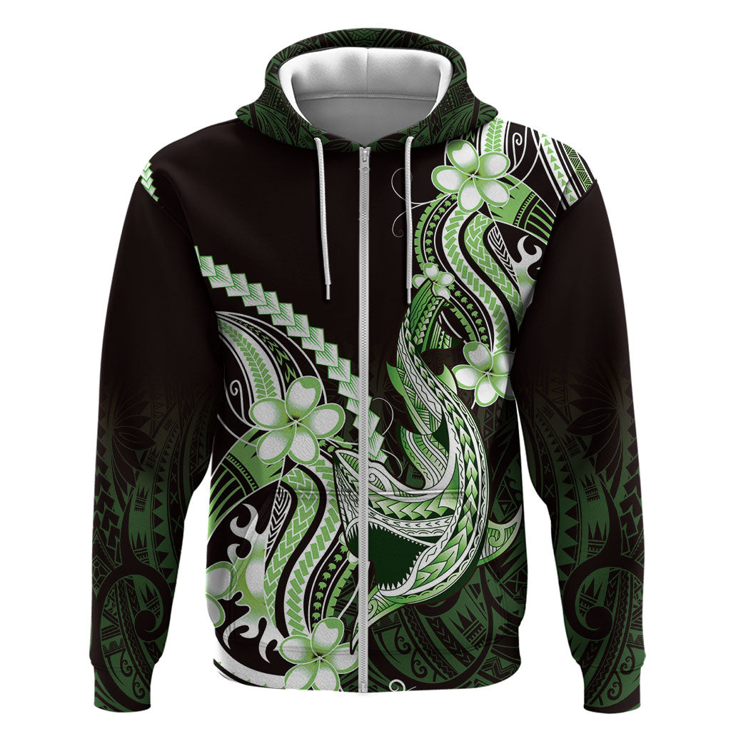Green Black Aloha Hawaii Zip Hoodie Polynesian Shark Tattoo Plumeria LT14 Zip Hoodie Green - Polynesian Pride
