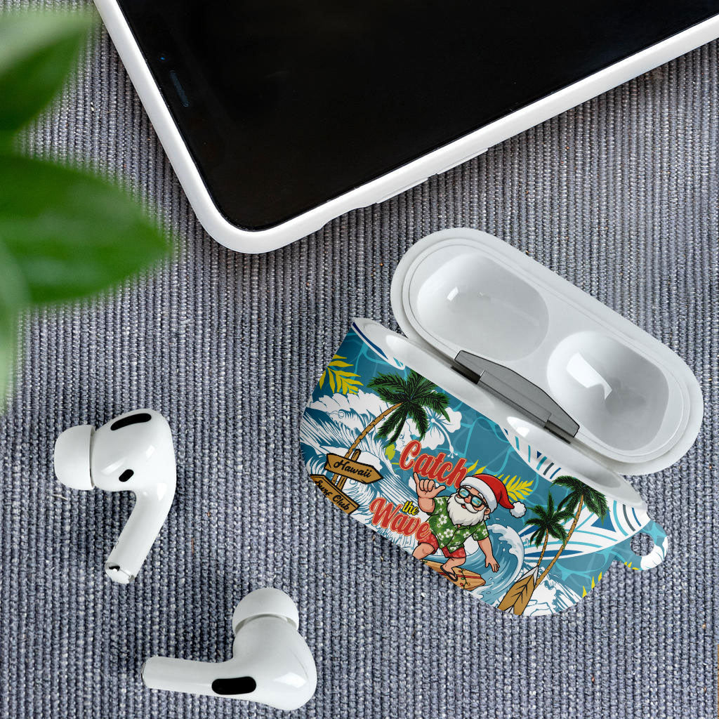Hawaii Summer Christmas AirPods Case Surfing Santa Shaka Catch The Wave