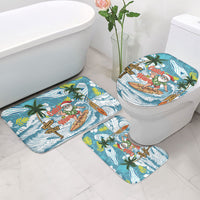 Hawaii Summer Christmas Bathroom Set Surfing Santa Shaka Catch The Wave